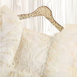 Ruffled Embroidered Floral Ivory Tulle Dress