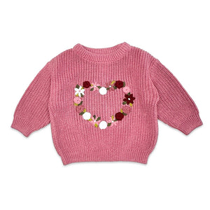French Rose Heart Embroidered Slouchy Sweater