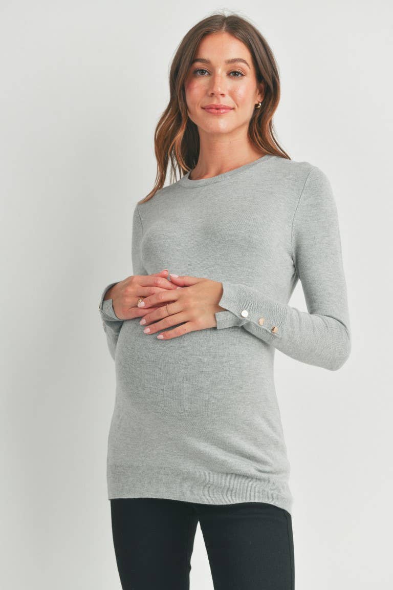 Maternity LS Button Cuff Knit Top