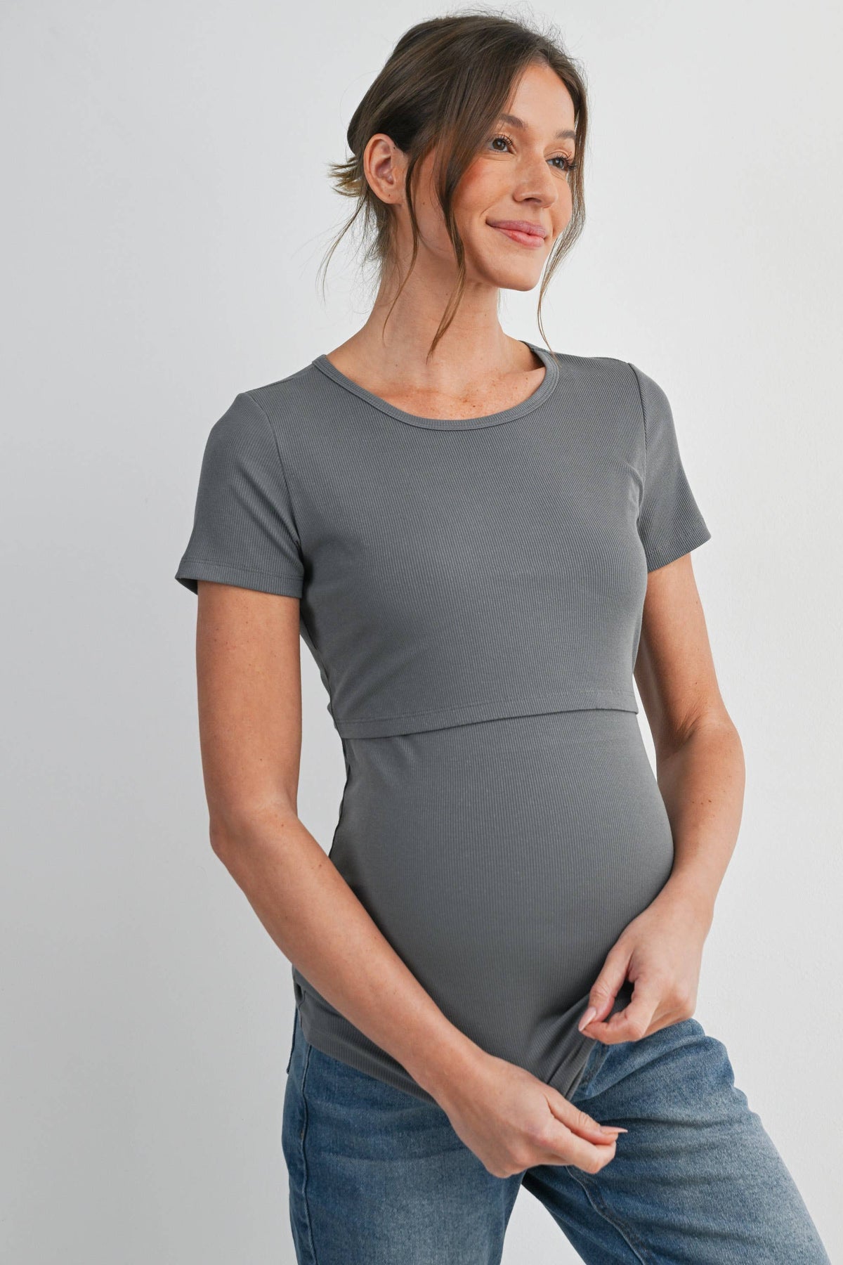Maternity Nursing T-Shirt w Panel Olive