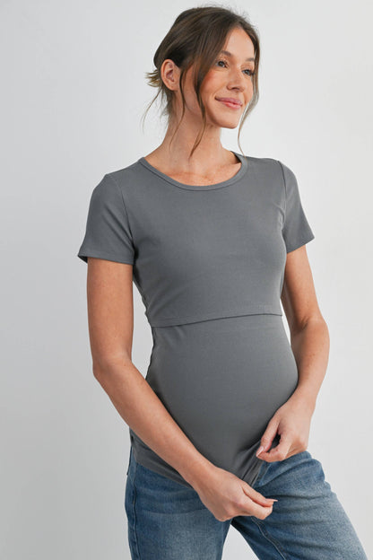 Maternity Nursing T-Shirt w Panel Olive