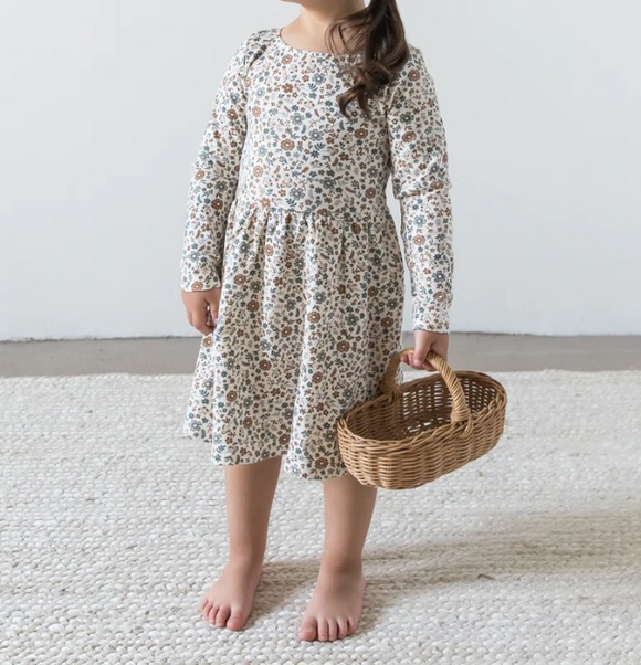 Organic Baby & Kids Stella Swing Dress - Dawn Floral Nutmeg