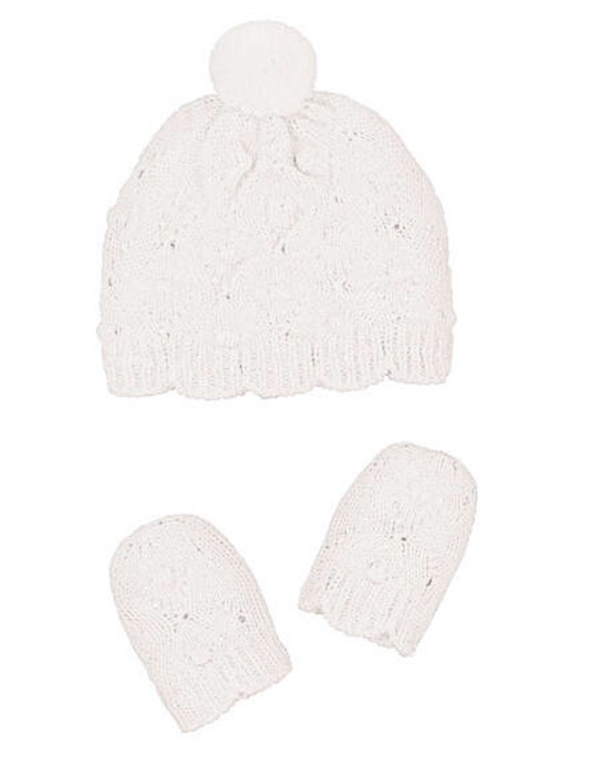 Mayoral Girls Hat/Mittens Set - Milk