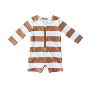 One-Piece Rash Guard - Stripe in Toffee