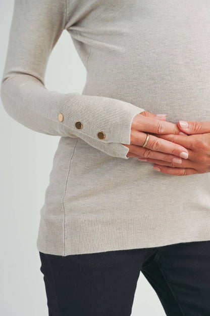 Maternity LS Button Cuff Knit Top
