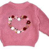 French Rose Heart Embroidered Slouchy Sweater