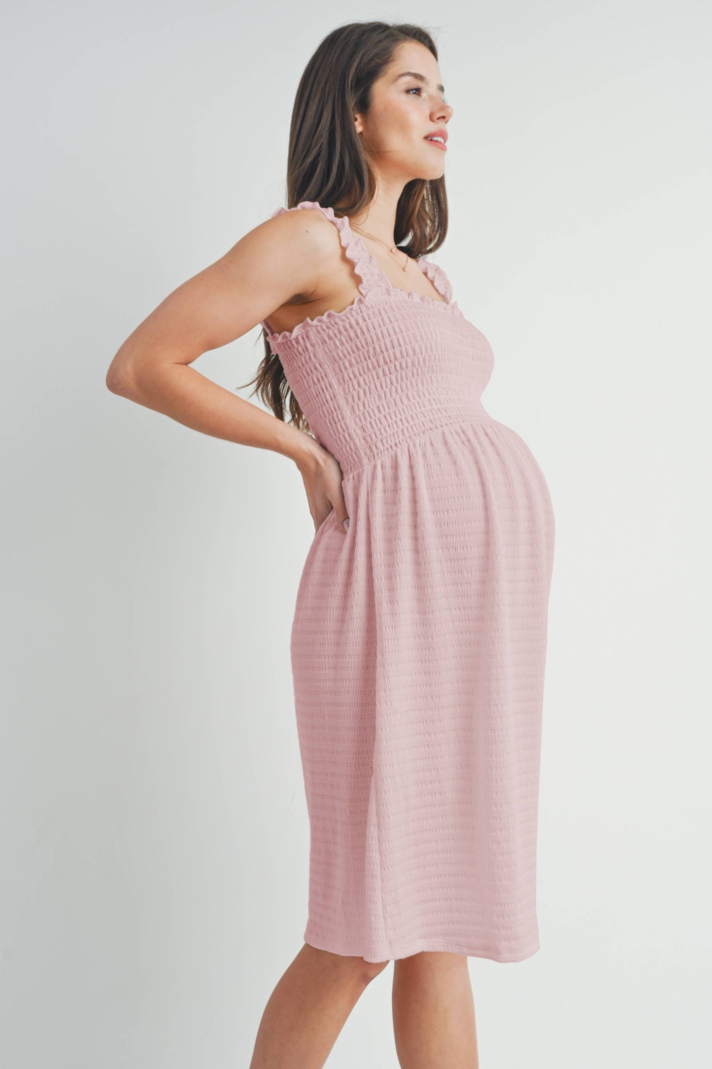 Pink Smocked Sleeveless Dress Maternity
