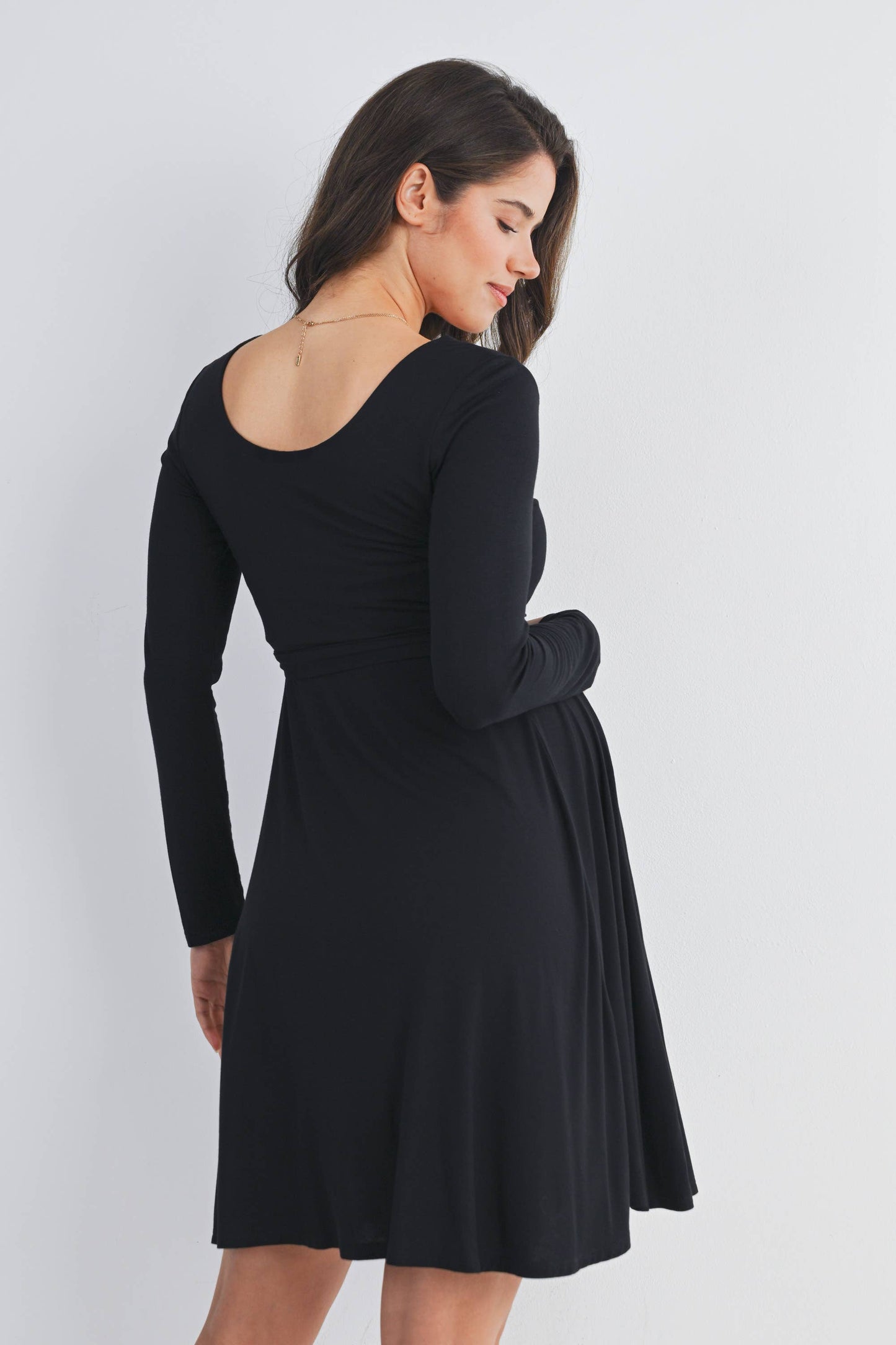 Black Waist Tie Maternity Dress