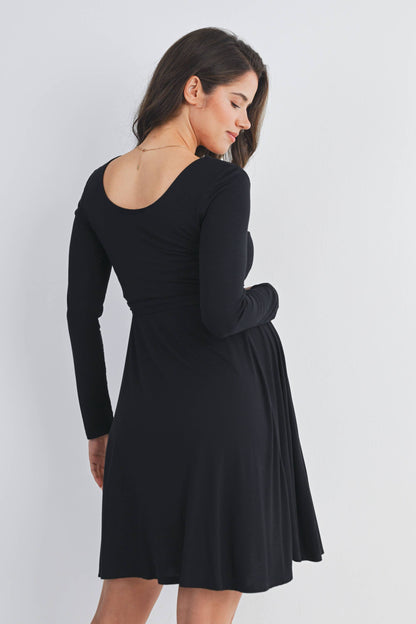 Black Waist Tie Maternity Dress