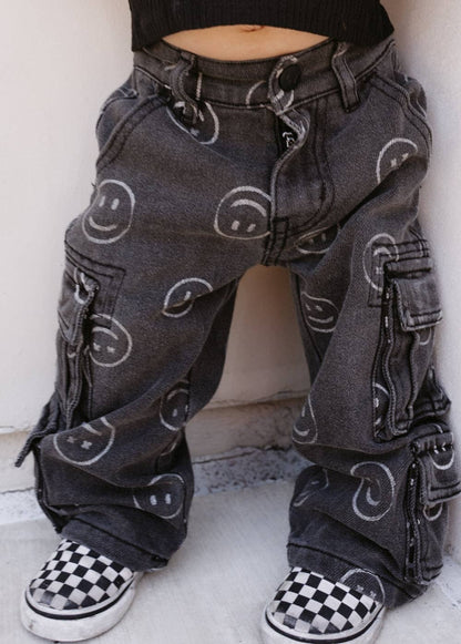 Smiley Face Baggy Jeans Black