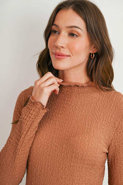 Maternity Mock Neck LS Top - Mocha
