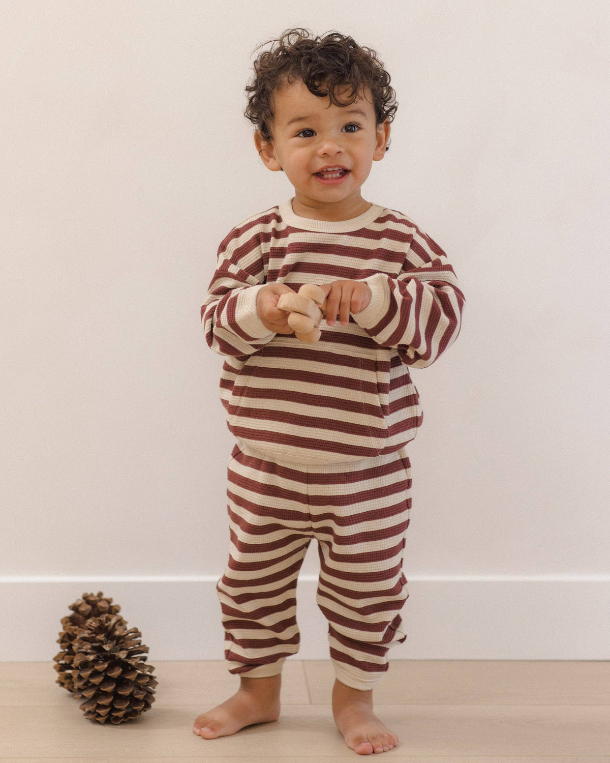 Waffle Slouch Set - Cherry Stripe