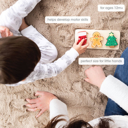 Wooden Christmas Shapes Puzzle, Developmental Learning Toy