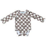Long Sleeve Bodysuit Bamboo - Smiley Check