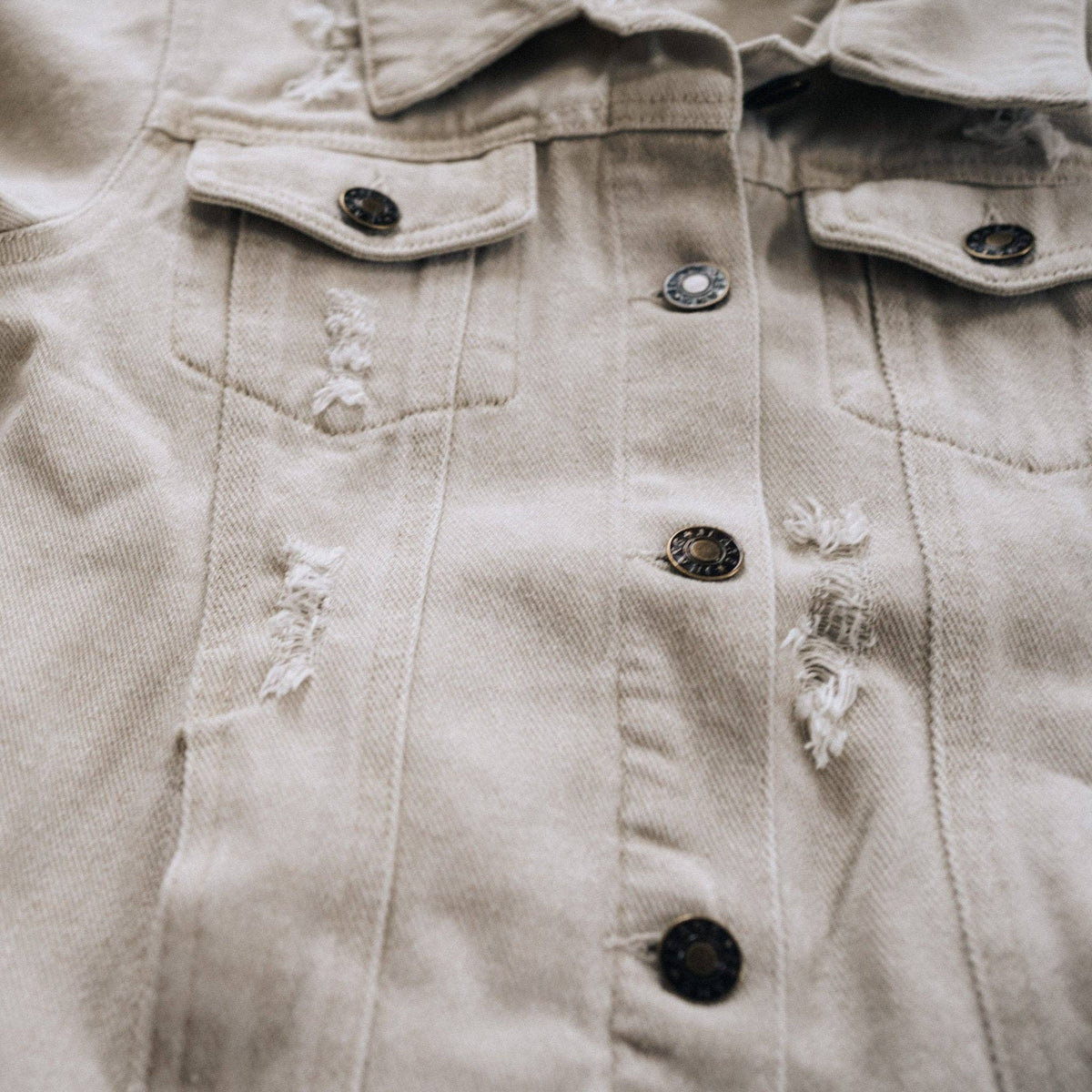 Khaki Distressed Jean Jacket