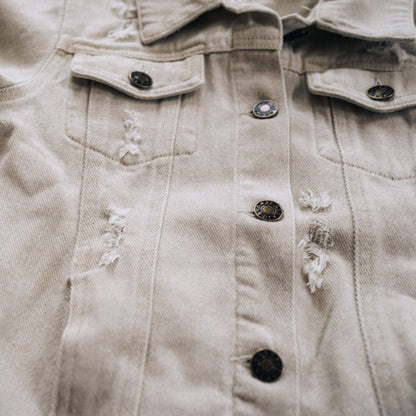Khaki Distressed Jean Jacket