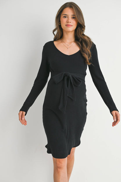 Maternity SL Tie Knit Dress - Black