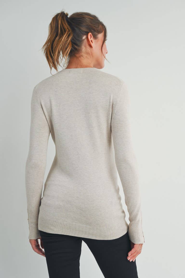 Maternity LS Button Cuff Knit Top