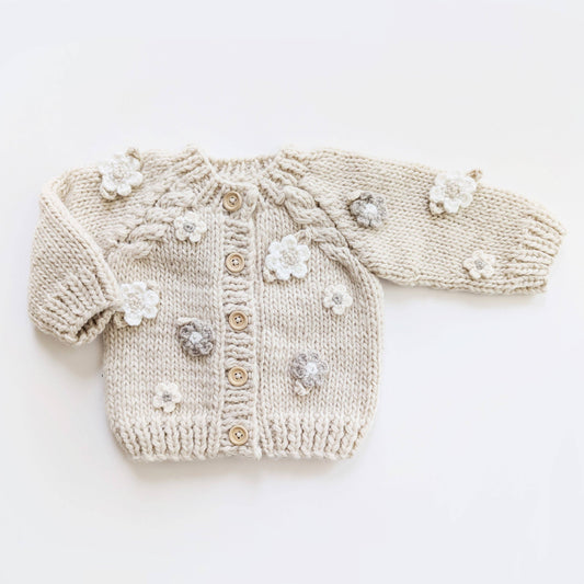 Knit Sweater Natural - Flowers