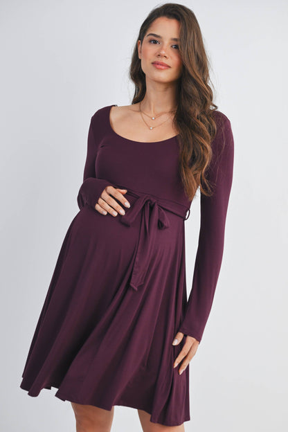 Black Waist Tie Maternity Dress