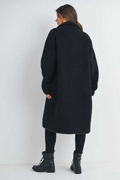 Maternity Fleece Long Coat - Black