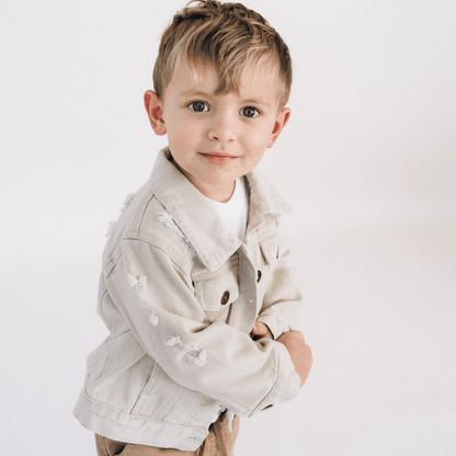 Khaki Distressed Jean Jacket