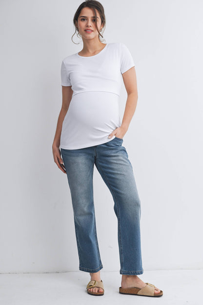 Nursing SS T-Shirt with Front Panel - White