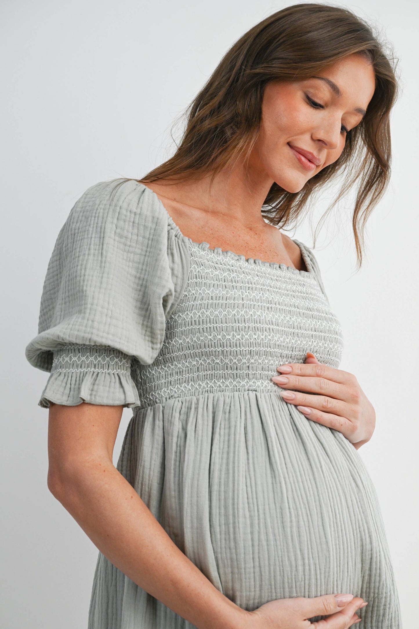 Smocked Puff Sleeve Dress Maternity