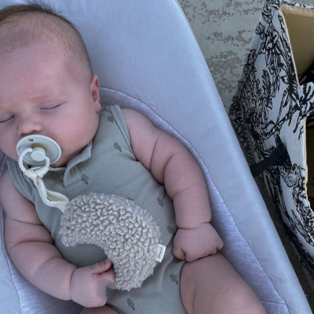 Ali+Oli - Plush Moon Pacifier Holder (Sand)