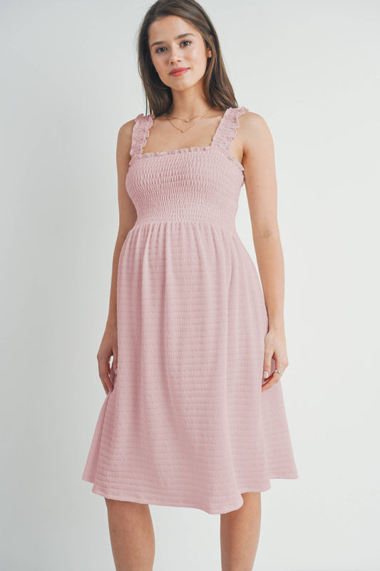Pink Smocked Sleeveless Dress Maternity