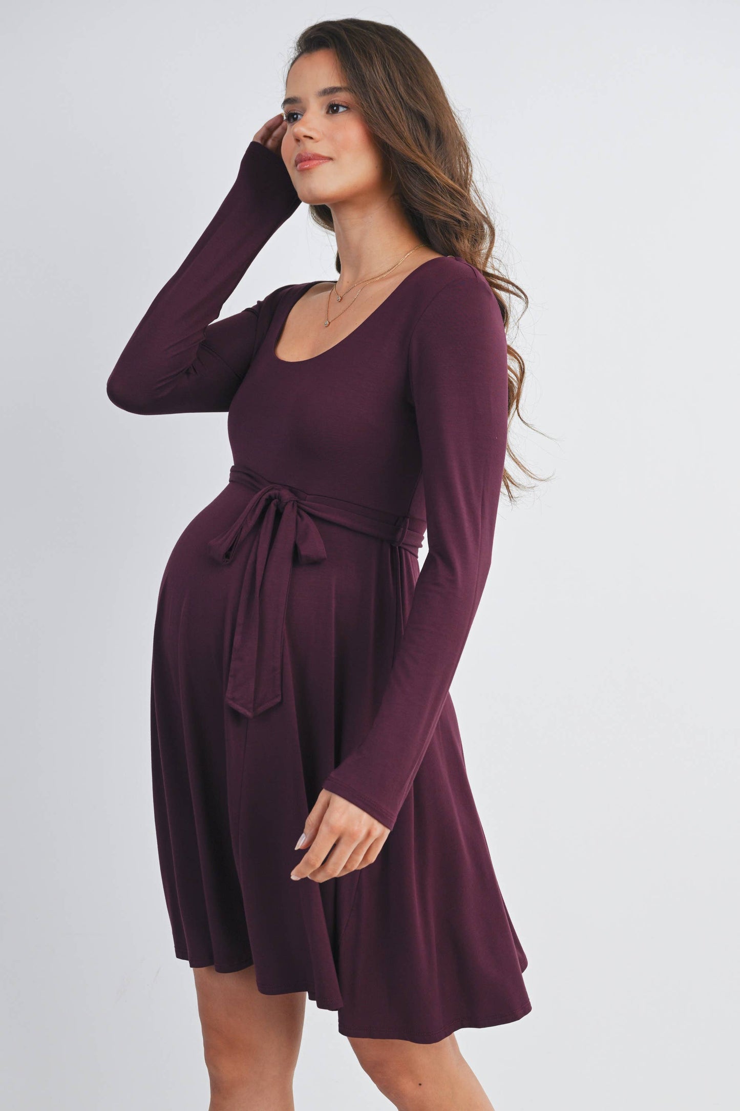 Black Waist Tie Maternity Dress