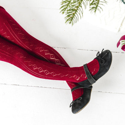 Fancy Knit Tights - Crimson