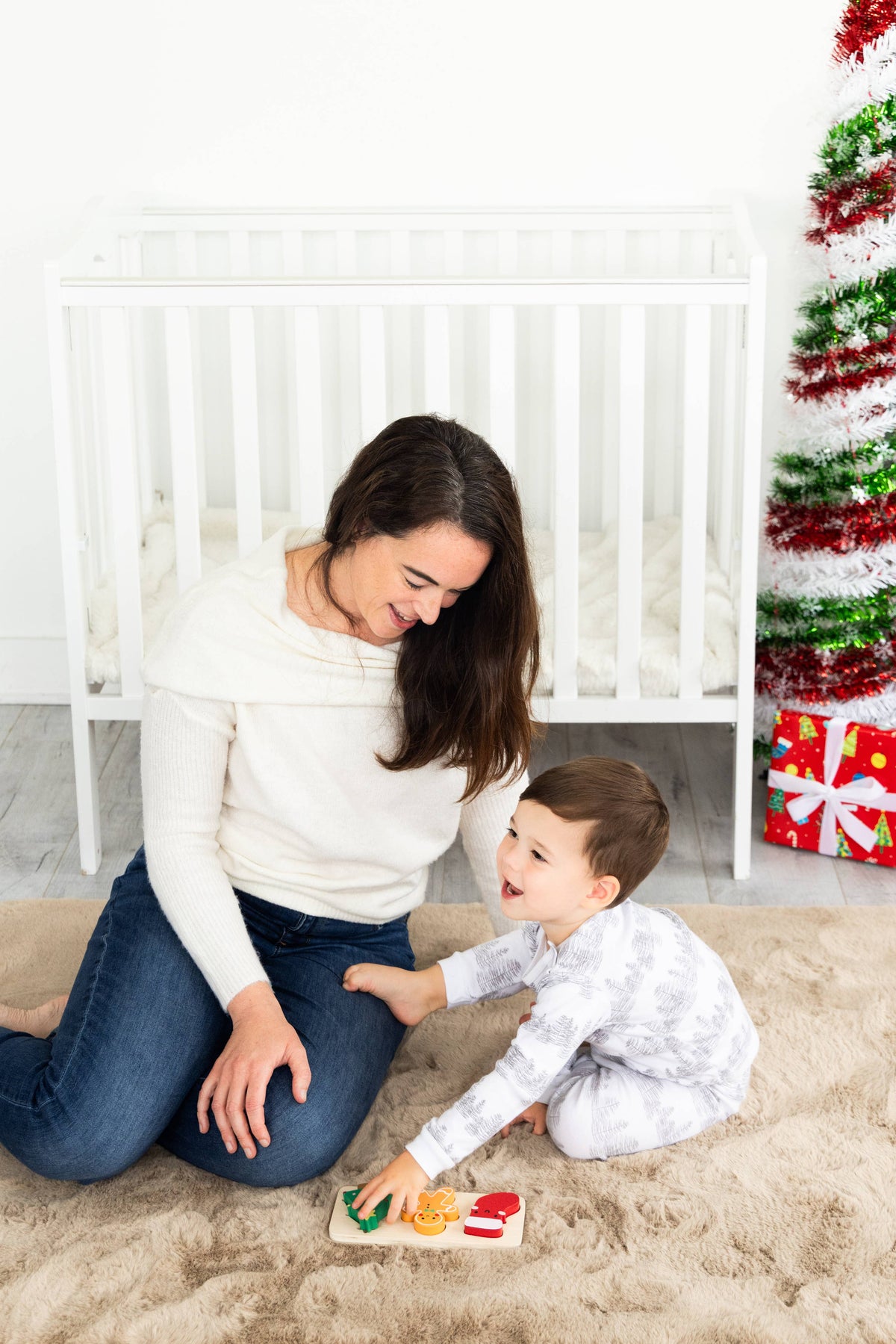 Wooden Christmas Shapes Puzzle, Developmental Learning Toy