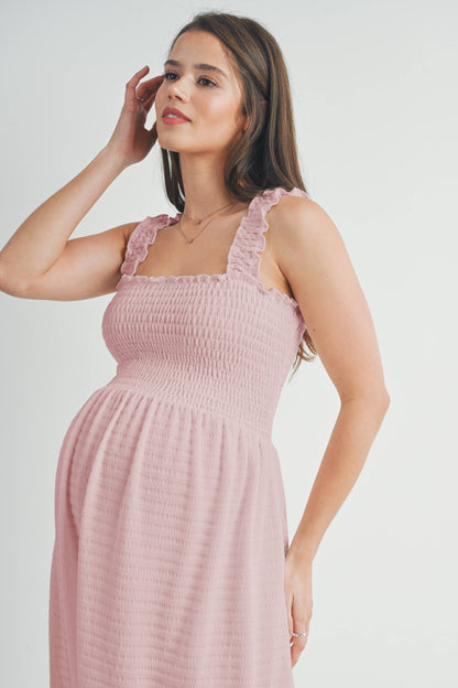 Pink Smocked Sleeveless Dress Maternity