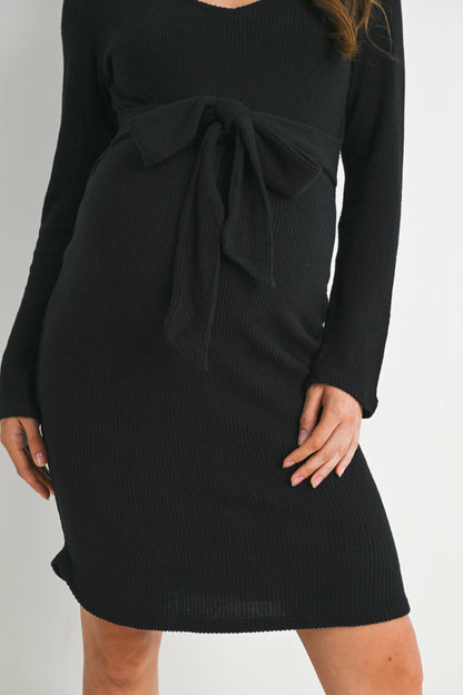 Maternity SL Tie Knit Dress - Black