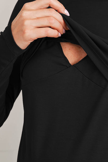 Maternity Nursing LS Tee w Panel Black