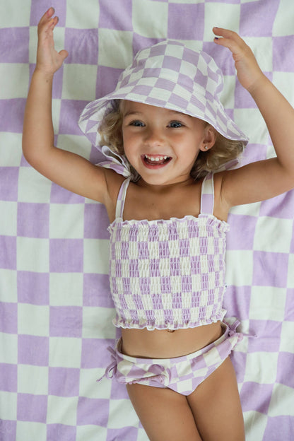 SMOCKED TANKINI SWIM SUIT - PERIWINKLE CHECKERS