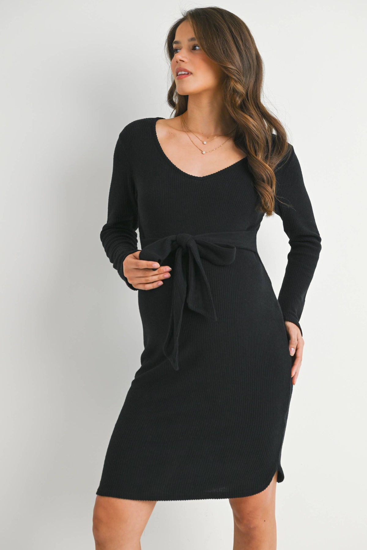 Maternity SL Tie Knit Dress - Black