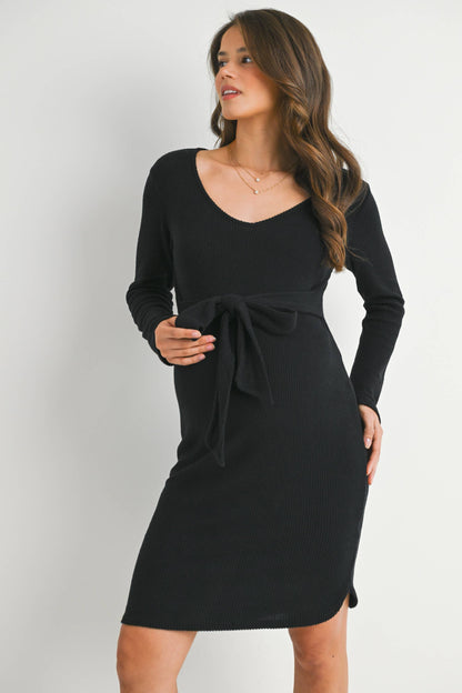 Maternity SL Tie Knit Dress - Black