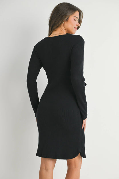 Maternity SL Tie Knit Dress - Black