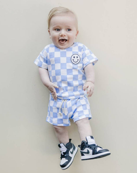 Checkered Shorts Set - Blue