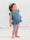 Organic Anya Chambray Ruffle Hem Top