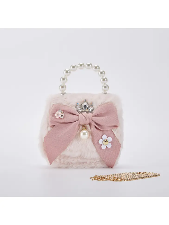 Big Bow Furry Purse - Pink
