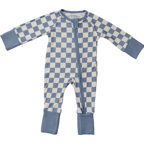 Bamboo Zipper Romper - Blue Check