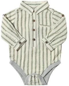 Jasper Woven Onesie - Green Stripe