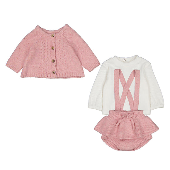 Mayoral - Knit Sweater Suspender Set - Pink