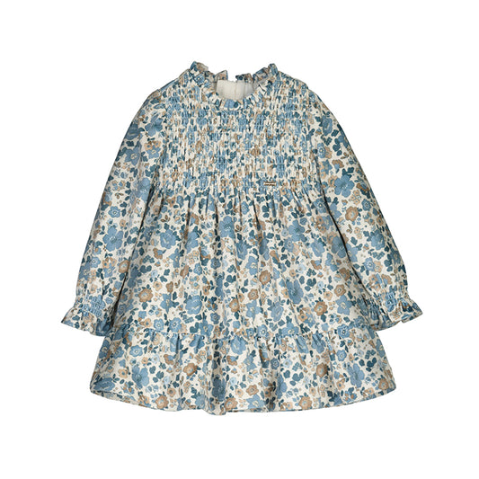 Mayoral - Printed Velvet Dress - Blue Bell