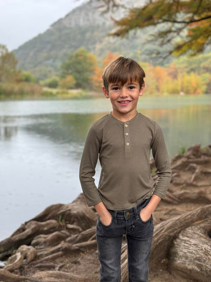 Adams Ribbed Henley - Army