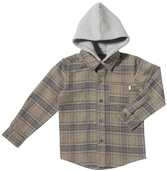 Eric Hooded Shirt - Beige Plaid