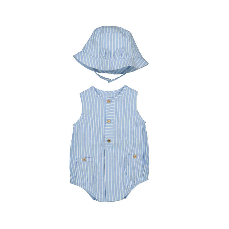 Mayoral - Romper with Hat - Sky Stripe